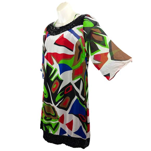 Vintage Dresses & Skirts - ❌SOLD❌Y2K CACHE pure silk abstract flowing belled sleeve mod dress